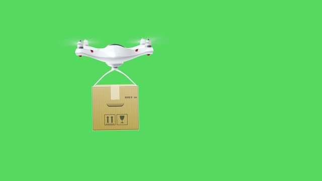 Drone Quadcopter on green screen, delivery Drone Flying with the background in Green Screen