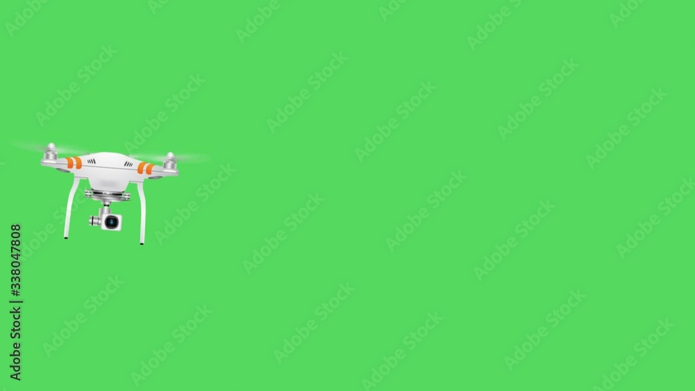 Poster drone quadcopter on green screen, drone with a camera flying with the background in green screen