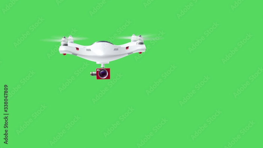 Poster drone quadcopter on green screen, drone with a camera flying with the background in green screen
