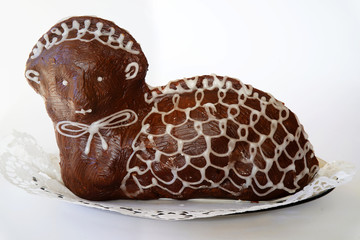 Easter lamb cake with chocolate icing