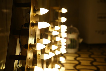 lamp light decor . led lamps blue light science and yellow background . some LED lamps SUN lights science . bulb decorative .