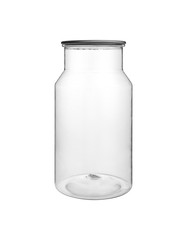 Empty transparent glass jar isolated on white