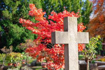 cross made by stone at the cemetery
