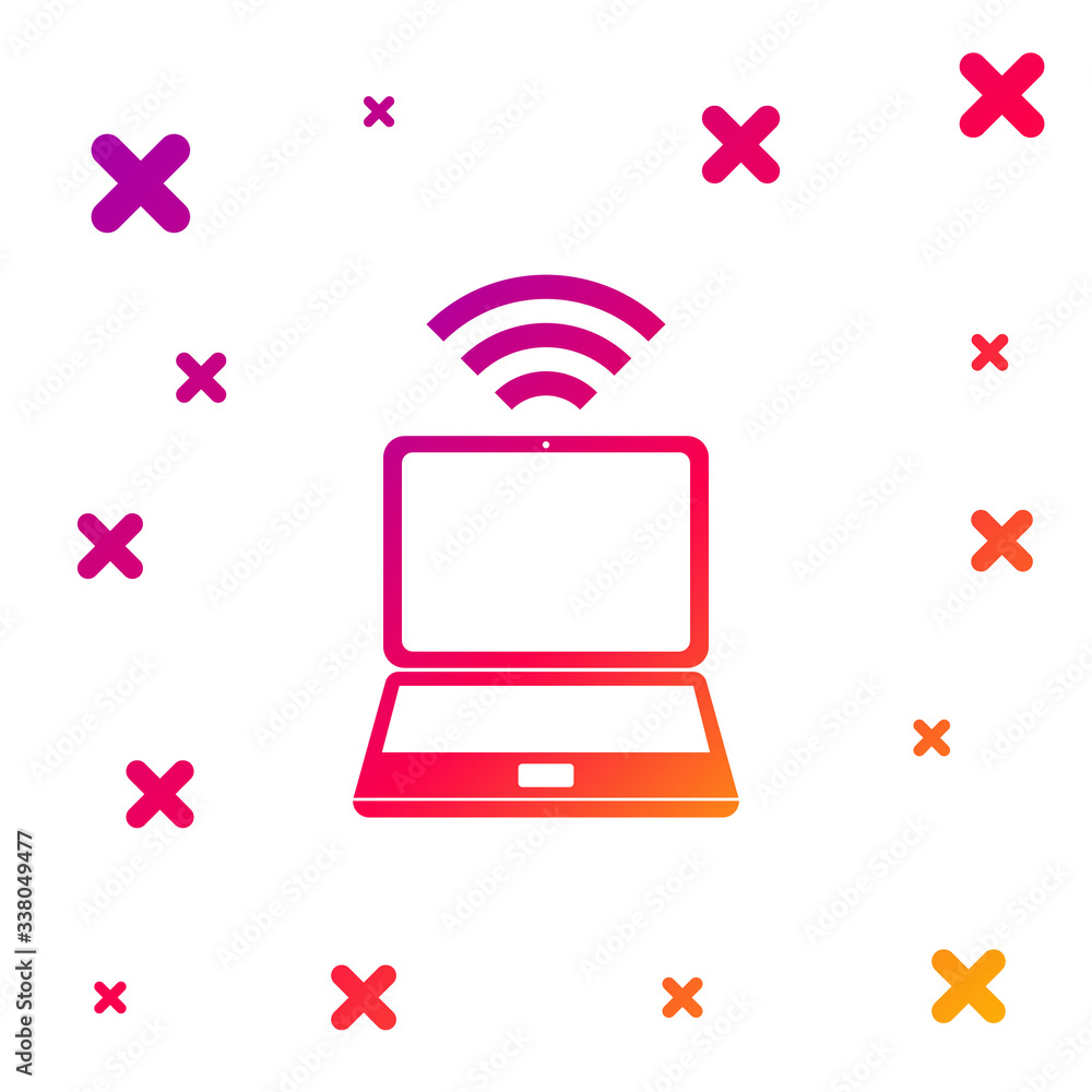 Poster color laptop and free wi-fi wireless connection icon isolated on white background. wireless technolo