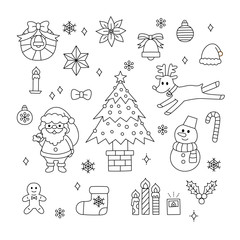 クリスマス モノクロ イラスト 線画 セット