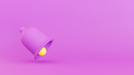 3d render of social media icon and symbol.Colorful violet and yellow bell with notifications concept.