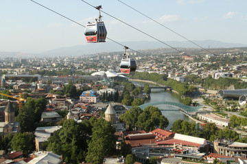 cableway cabins over the city of Tbilisi