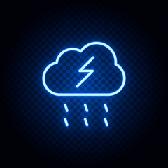 cloud, lighting, rain blue neon vector icon