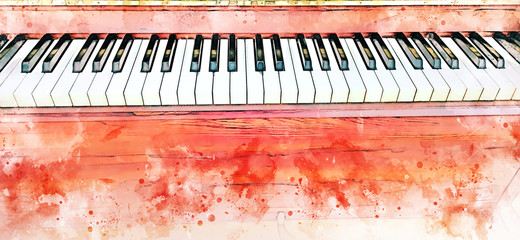 Abstract colorful piano keyboard on watercolor illustration painting background. © Watercolor_Concept
