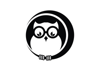vector illustration of  an owl wearing glasses Logo signs with circle symbol sign 