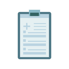 Medical form with diagnosis in vector flat style illustration isolated on white background. Prescription report clipboard file. Design for clinics, hospital, banner