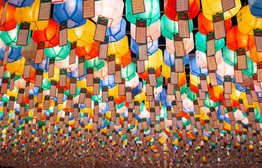 The colorful lanterns of the famous temple on Buddha's Birthday