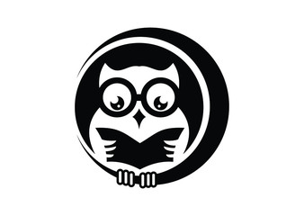 vector illustration of  an owl wearing glasses Logo signs with book to read