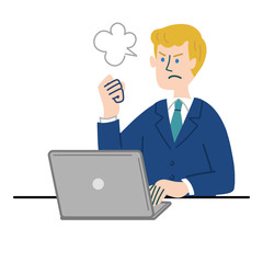 スーツ　男性　外国人　ブロンド　パソコン　怒っている