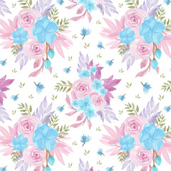 seamless pattern with blue and pink flowers