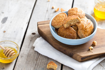 Homemade  tasty sugar cookies with honey. selective focus, copy space
