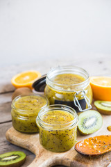 homemade kiwi jam. fruit jam or confiture  from kiwi and oranges