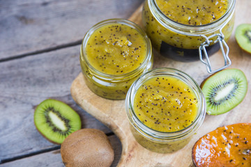 homemade kiwi jam. fruit jam or confiture  from kiwi and oranges