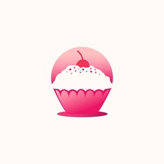 Cup Cake with single cheery negative space style, Vector IllustrationEPS10. Icon, Logo, Sign