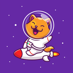 Astronaut Cat Riding On Rocket Vector Icon Illustration. Mascot Cartoon Character. Animal Icon Concept White Isolated. Flat Cartoon Style Suitable for Web Landing Page, Banner, Flyer, Sticker, Card