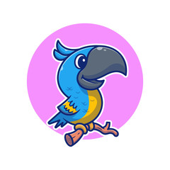 Cute Toucan Bird on Branch Vector Icon Illustration. Bird Mascot Cartoon Character. Animal Icon Concept White Isolated. Flat Cartoon Style Suitable for Web Landing Page, Banner, Flyer, Sticker, Card