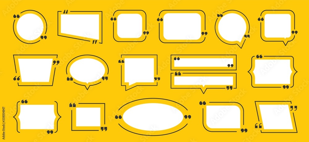 Poster Quotation box frame. Quote yellow boxes icon set. Idea frame set. Vector graphic image bubble blog quotes symbols for remark or text communication