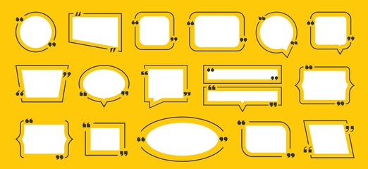 Quotation box frame. Quote yellow boxes icon set. Idea frame set. Vector graphic image bubble blog quotes symbols for remark or text communication