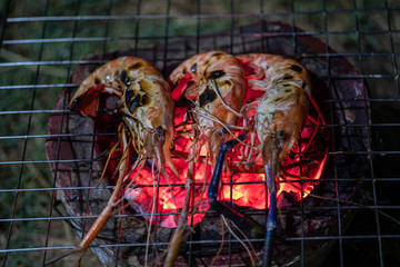 River prawns grilled in wood charcoal fire
