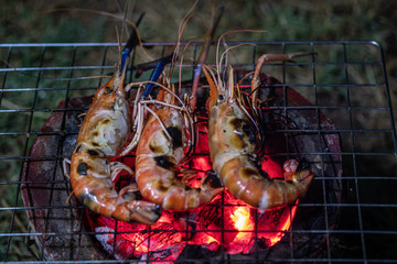 River prawns grilled in wood charcoal fire