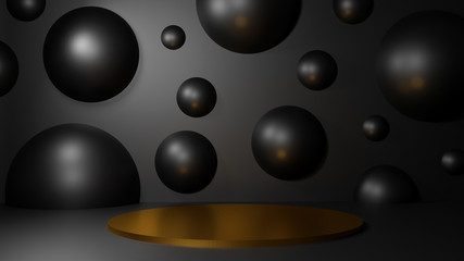 gold plate metal 3d rendering illustration of background abstract pedestal board, cylinder art display mockup for product decoration