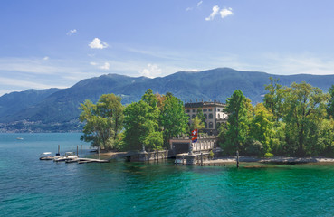 Naklejka premium Amazing botanical garden on San Pancrazio island in the suisse side of lake Maggiore.Brissago islands.