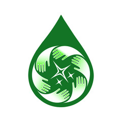 vector illustration of a green leaf with hand symbol for hand sanitizer and hand cleaner logo icon
