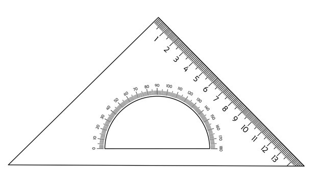 Triangle ruler with protractor inside Isolated on a white background