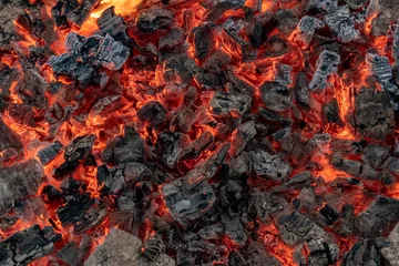 Papier Peint photo Texture du bois de chauffage Hot coals in a bonfire.