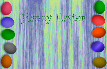 Happy Easter background-a frame of colorful colored eggs, isolated by texture, with text.