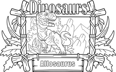 prehistoric predatory dinosaur allosaurus, coloring book, funny illustration