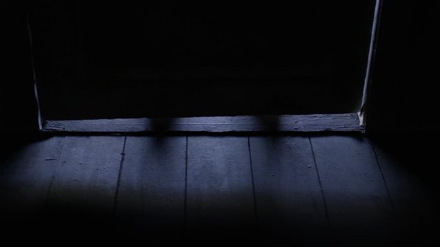Shadow silohuette of a man under the door. Filming Red cinema camera