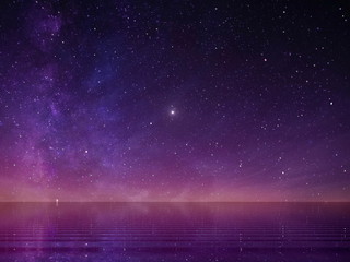 full moon on night starry sky at sea lilac pink sunset  sky stars summer sea dark blue water...