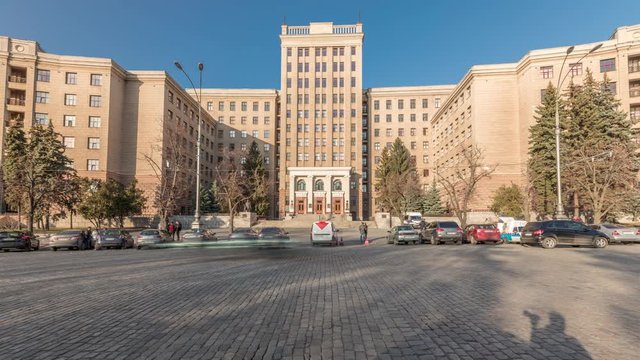 One of the corps of the Kharkov National University named after Karazin panoramic timelapse. Former Military Engineering Academy named after Govorov, Kharkiv, Ukraine