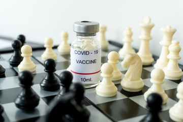 vaccine for anti virus with International chess sport of thinking game on the floor
