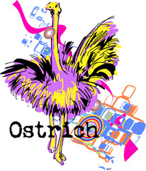 Ostrich. Vector illustration. Good design for greetings, cards, t-shirt      design and the like.