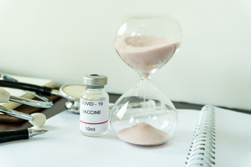 Clock time with vaccine for anti Coronavirus virus for help patient sickness