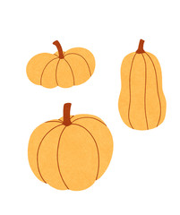 Cartoon pumpkins illustration on the white background. Seasonal simple spot illustration