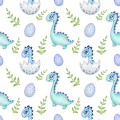 Cute cartoon dinosaurs seamless pattern