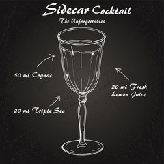 Sidecar alcohol cocktail recipe vector handrawn sketch
