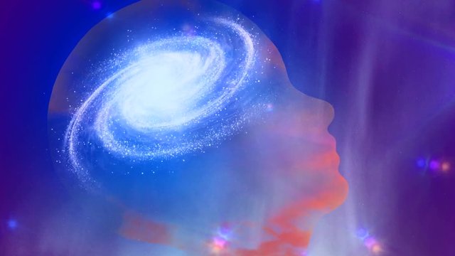 Universal mind. Galaxy inside transparent human head