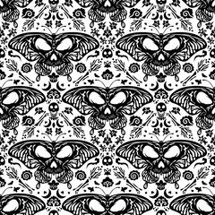 Butterfly skull art seamless pattern