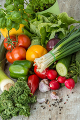 warzywa ogórek, pomidor, cebula, szczypior, papryka, jarmuż, czosnek, sałata, rzodkiew