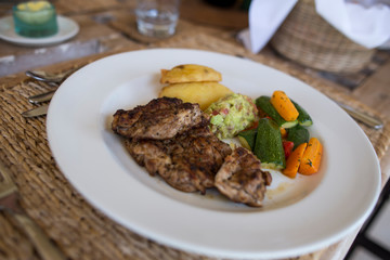 grilled beef steak with vegetables