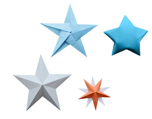 Assorted of colorful origami paper stars isolated white